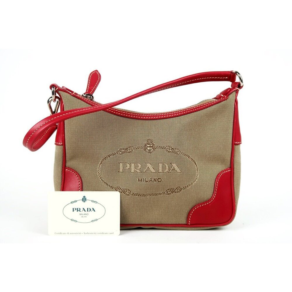 PRADA Jacquard Handbag Shoulder Bag Canvas Leather